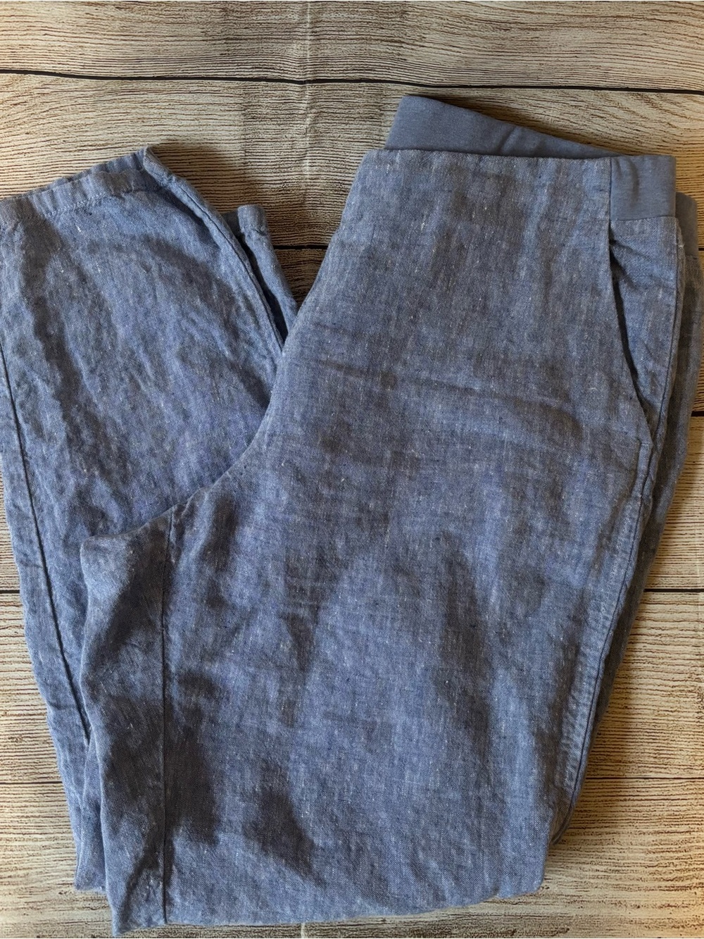 J Jill Blue Linen Pull On Pants with pockets size. M